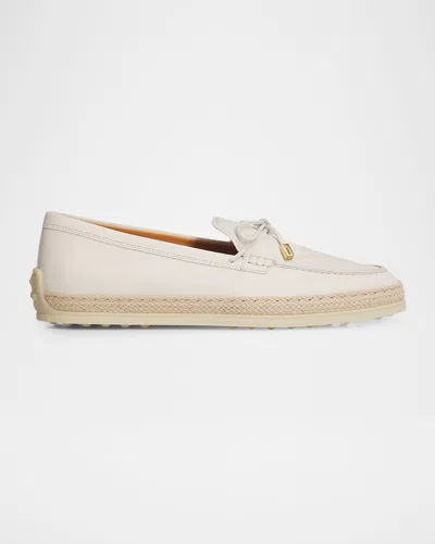 Tod & Apos;s Leather And Raffia Loafers In White