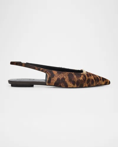 Tod & Apos;s Leopard-printed Calf Hair Slingback Flats In Brown