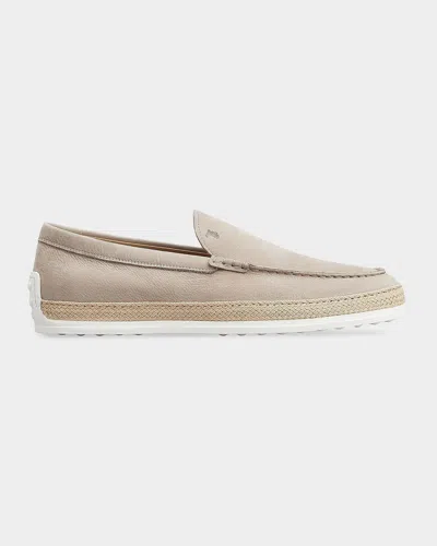Tod & Apos;s Men & Apos;s Pantofola Leather Raffia Loafers In Grey