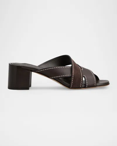 Tod & Apos;s Mixed Leather Block-heel Sandals In Brown