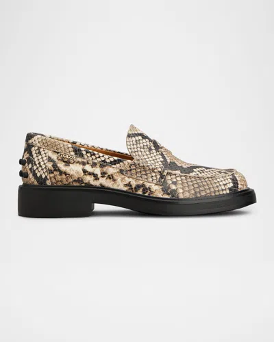 Tod & Apos;s Snake-printed Leather Loafers In Multi
