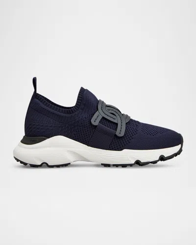 Tod & Apos;s Stretch Knit Chain Runner Sneakers In Blue