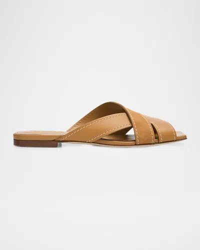 Tod & Apos;s T-strap Mixed Leather Flat Slide Sandals