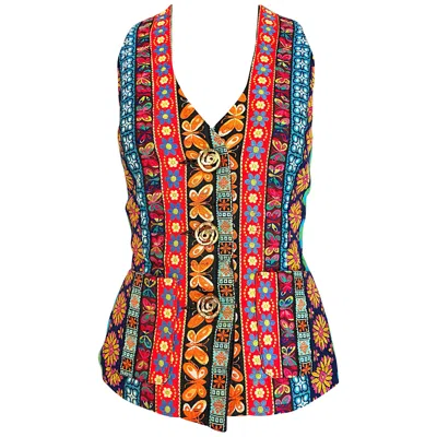 Pre-owned Todd Oldham 1990s  Butterfly + Flowers Embroidered Vintage 90s Waistcoat Vest In Pink