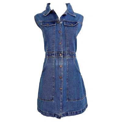 Pre-owned Todd Oldham 1990s  Size Large Blue Jean Denim Sleeveless Vintage 90s Mini Dress