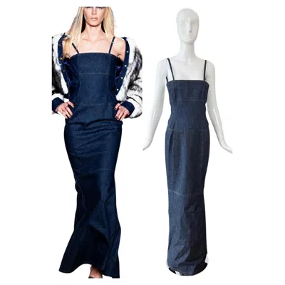 Pre-owned Todd Oldham Rare !!  1997 Vintage Runway Denim Backless Gown Maxi Dress In Black