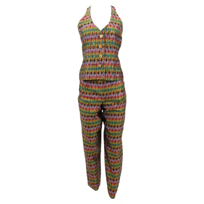 Pre-owned Todd Oldham S/s 1993 Harlequin Silk Vest & Pant Set In Brown