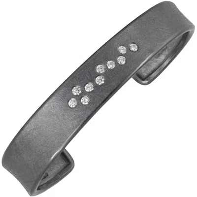 Pre-owned Todd Reed Brilliant Cut White Diamond Oxidized Patina Silver Cuff Bracelet,