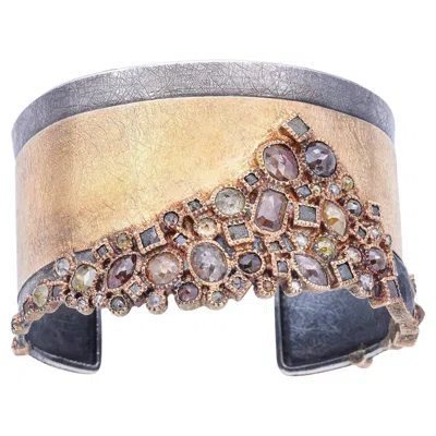 Pre-owned Todd Reed Custom Sterling Silver 18k Yellow Gold 16.66 Tcw Diamond Cuff Bracelet