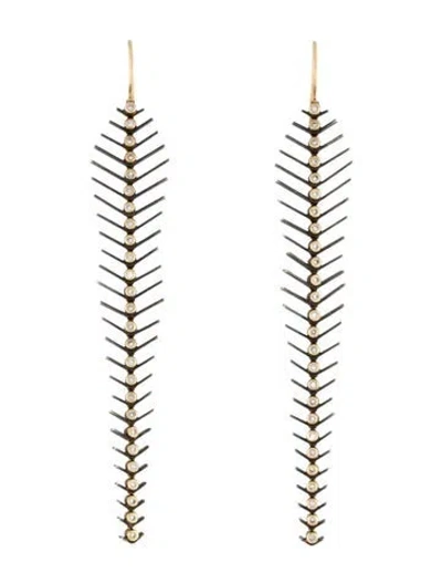 Pre-owned Todd Reed Diamond Feather Drop Earrings In Multi