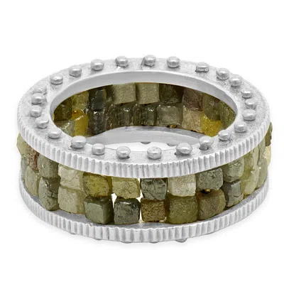 Pre-owned Todd Reed Sterling Silver & 18 Karat Yellow Gold Two Row Raw Cut Diamond Band