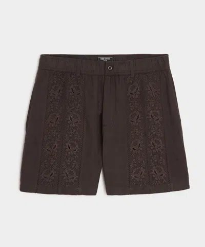 Todd Snyder 5" Embroidered Linen Beachcomber Short In Brown