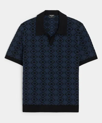 Todd Snyder Boucle Diamond Montauk Sweater Polo In Blue