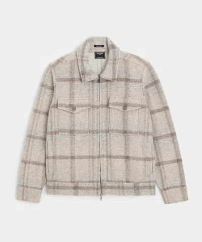 Todd Snyder Brushed Plaid Full-zip Jacket In Stone In Gray
