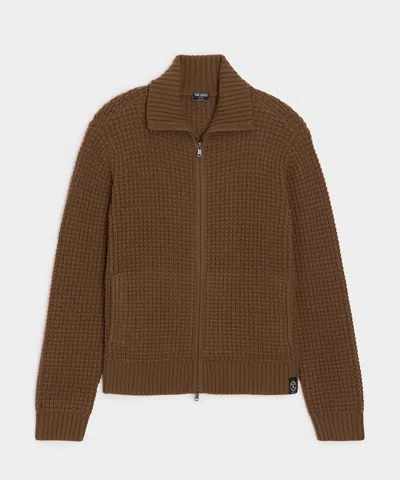 Todd Snyder Cashmere Waffle Full-zip Sweater Jacket In Burnt Caramel In Brown