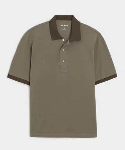 Todd Snyder Cotton Pique Ringer Polo In Fogstone In Green