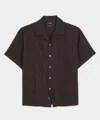 Todd Snyder Cropped Embroidered Linen Camp Collar Shirt In Black