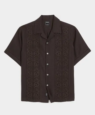 Todd Snyder Cropped Embroidered Linen Camp Collar Shirt In Black
