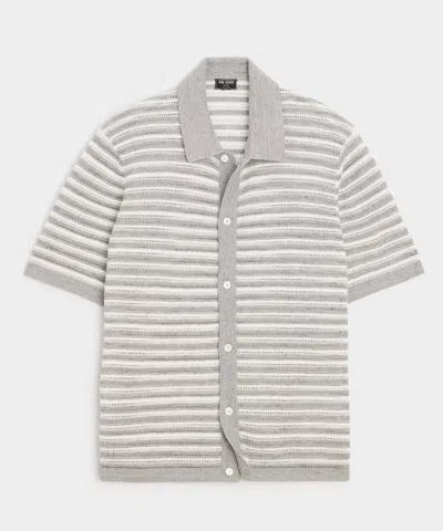 Todd Snyder Cropped Pointelle Linen Sweater Polo In Gray