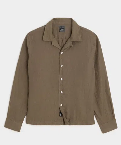Todd Snyder Cropped Sea Soft Irish Linen Camp Collar Shirt In Brown