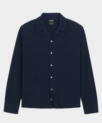Todd Snyder Cropped Seersucker Camp Collar Shirt In Blue