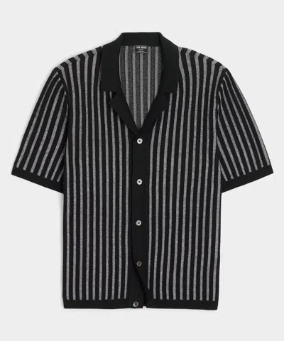 Todd Snyder Cropped Silk-cotton Bungalow Sweater Polo In Black