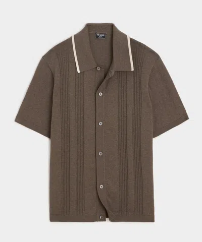 Todd Snyder Cropped Silk-cotton Tipped Full-placket Sweater Polo In Brown