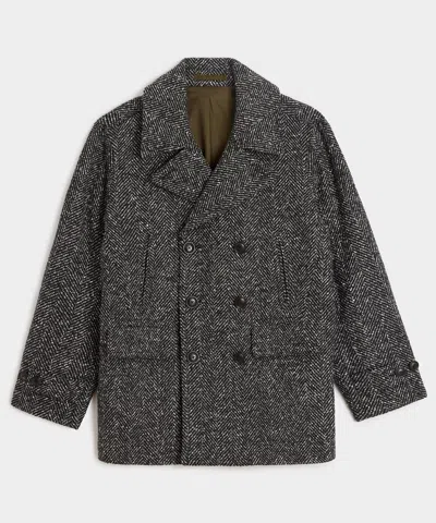 Todd Snyder Herringbone Peacoat In Dark Charcoal In Gray