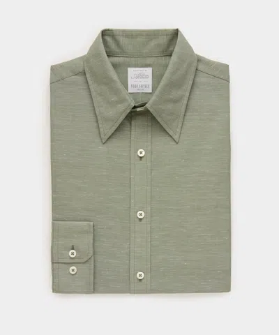 Todd Snyder Italian Cotton-linen Long Point Collar Dress Shirt In Olive In Green