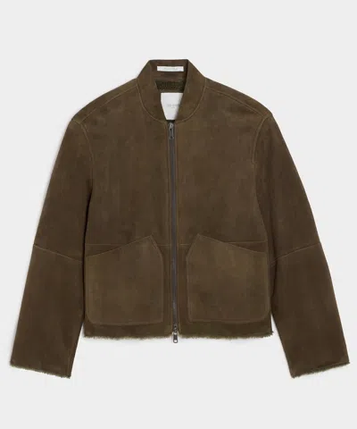 Todd Snyder Italian Shearling Aviator Jacket In Olive In Green