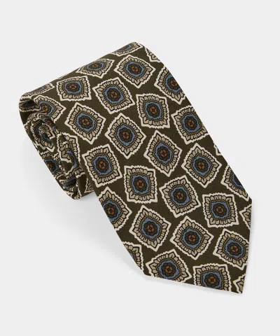 Todd Snyder Italian Silk Medallion Tie In Olive In Brown