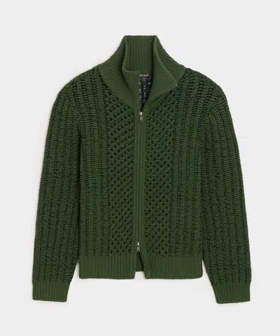 Todd Snyder Lattice Mockneck Sweater Jacket In Forest Green
