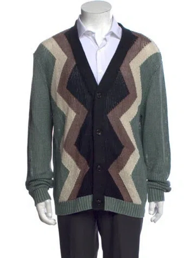 Pre-owned Todd Snyder Linen Colorblock Pattern Cardigan In Green