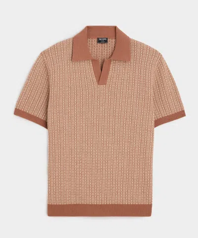 Todd Snyder Linen Geometric Montauk Sweater Polo In Brown