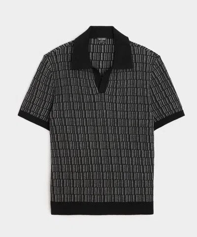 Todd Snyder Linen Patterned Montauk Sweater Polo In Black