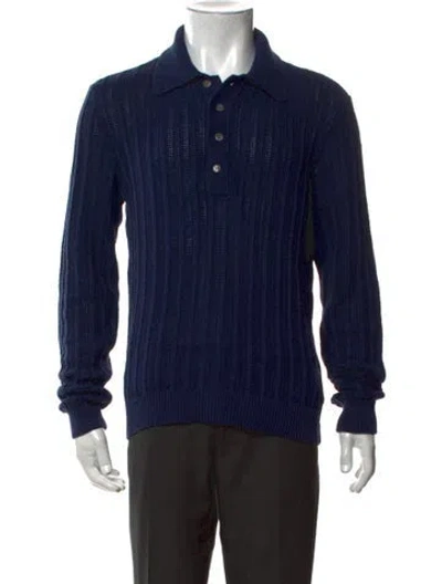 Pre-owned Todd Snyder Linen V-neck Polo Sweater In Blue