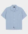 Todd Snyder Men's Cropped Sea Soft Irish Linen Camp Collar Shirt In Blue Gingham, Size Xl In Blue