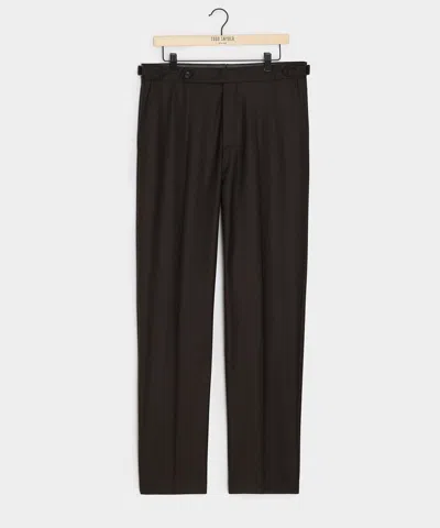 TODD SNYDER MEN'S ITALIAN FLANNEL SIDE TAB TROUSER IN DARK BROWN, SIZE 34/32