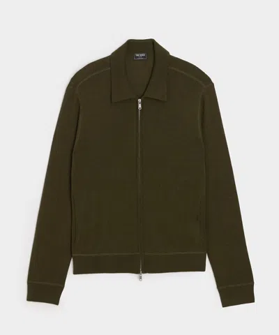 Todd Snyder Merino Full-zip Sweater Polo In Snyder Olive In Green