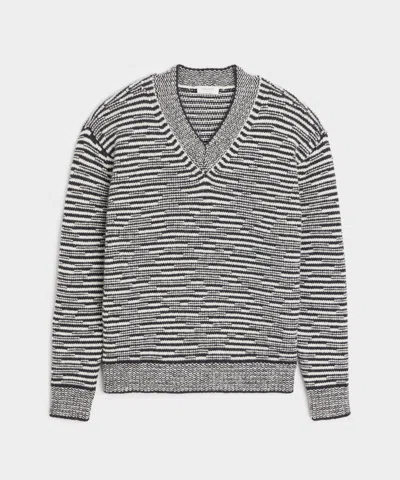 Todd Snyder Merino Striped V-neck Sweater In Charcoal In Gray