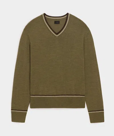 Todd Snyder Merino V-neck Sweater In Fogstone In Brown