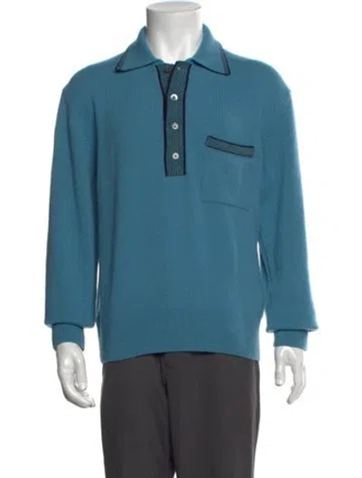 Pre-owned Todd Snyder Merino Wool Collar Polo Sweater W/ Tags In Blue
