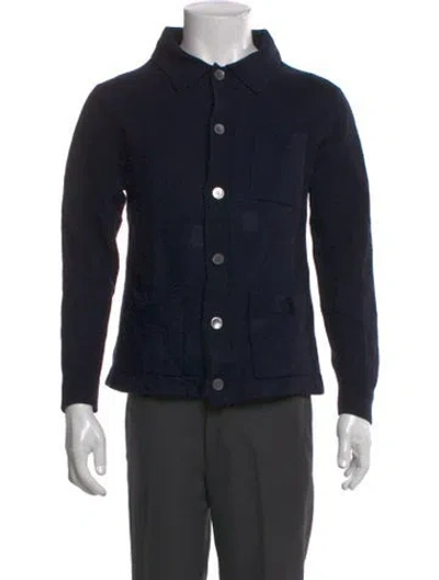 Pre-owned Todd Snyder Merino Wool Mock Neck Cardigan In Blue