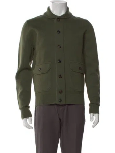 Pre-owned Todd Snyder Merino Wool Mock Neck Cardigan In Green