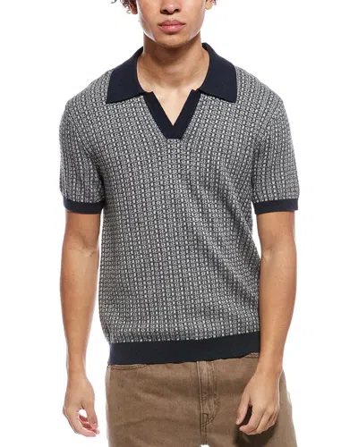 Todd Snyder Micro Geo Montauk Linen-blend Polo Shirt In Black