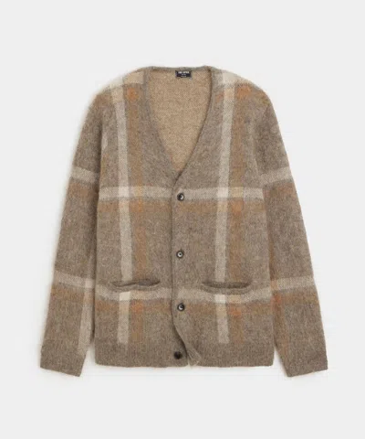 Todd Snyder Mohair Plaid Cardigan In Leather Brown