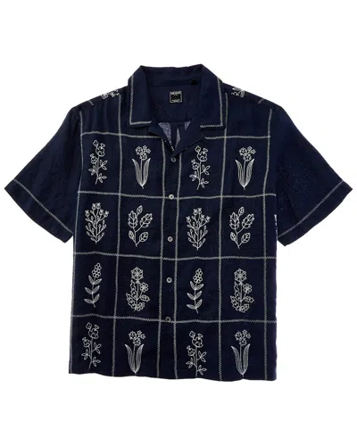 Todd Snyder Navy Motif Camp Shirt In Blue