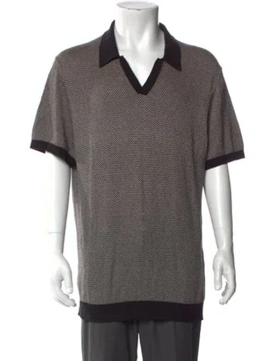 Pre-owned Todd Snyder Patterned V-neck Polo Sweater In Black