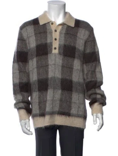 Pre-owned Todd Snyder Plaid Print Collar Polo Sweater In Neutrals