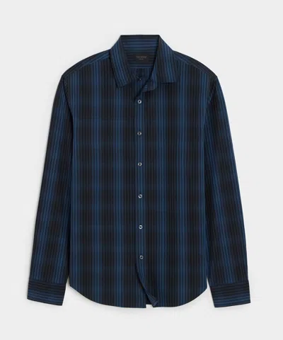 Todd Snyder Poplin Sport Shirt In Ombre Navy Plaid In Blue